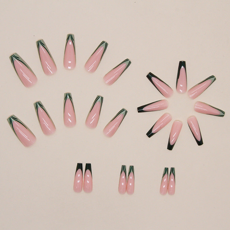 Venta al por mayor Parches de arte de uñas de rayas verdes de estilo francés